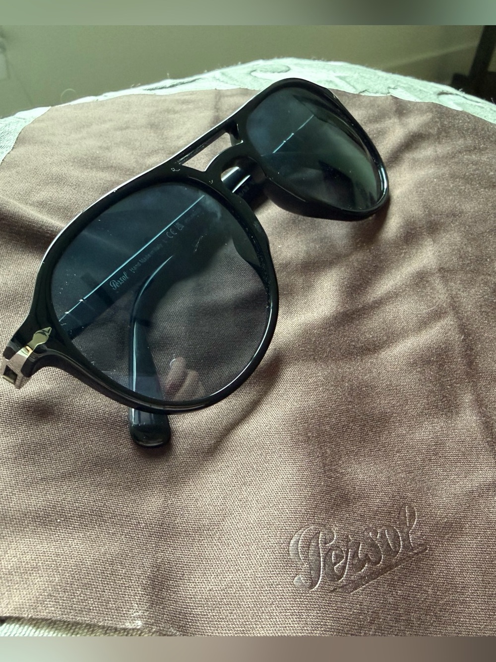 Persol Black Men's Aviator Sunglasses with Dark Lenses